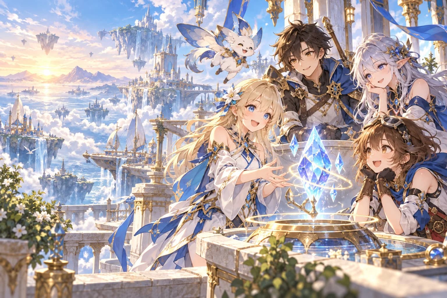 Nhóm nhà thám hiểm fantasy bên tinh thể phát sáng